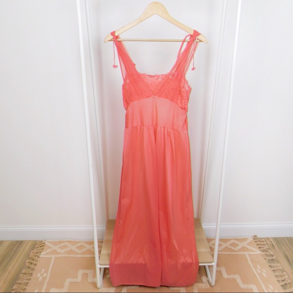 Vintage Long Pink Lace Slip Dress